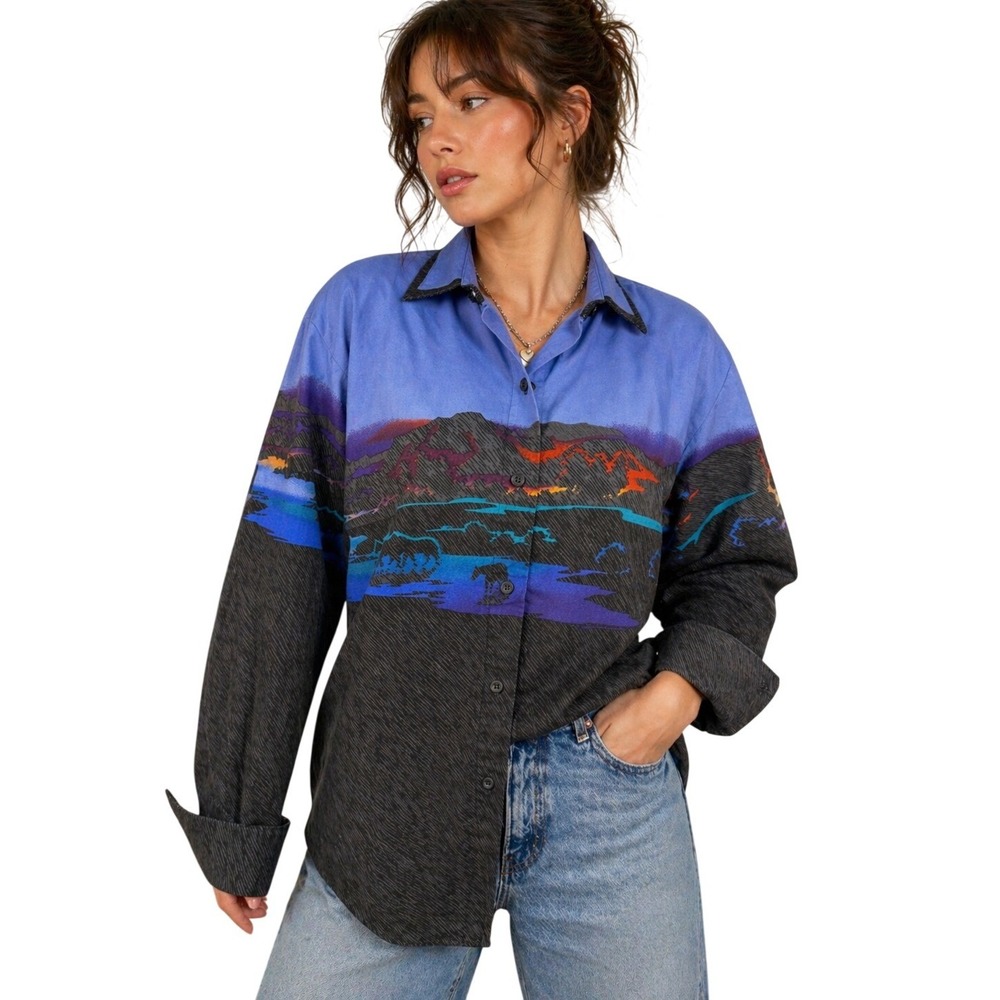 Vintage Western Southwestern Aztec Button Up Cowboy Core 90s Shirt USA Womens S
